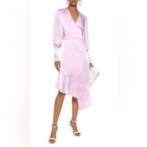 Joie Pink Satin Kyrene Pearl Long Sleeve Midi Dress Sz M